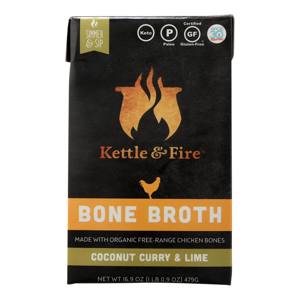 Kettle and Fire Bone Broth (Pack of 6) - Coconut Lime Flavor, 16.9 Oz - Cozy Farm 