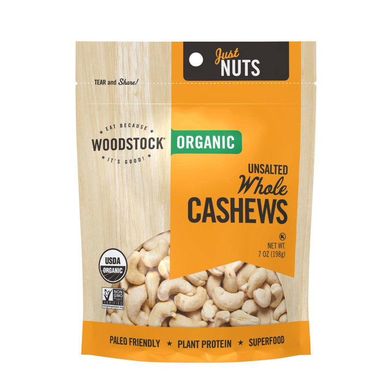 Woodstock Organic Unsalted Whole Cashews, 7 Oz. (Pack of 8) - Cozy Farm 