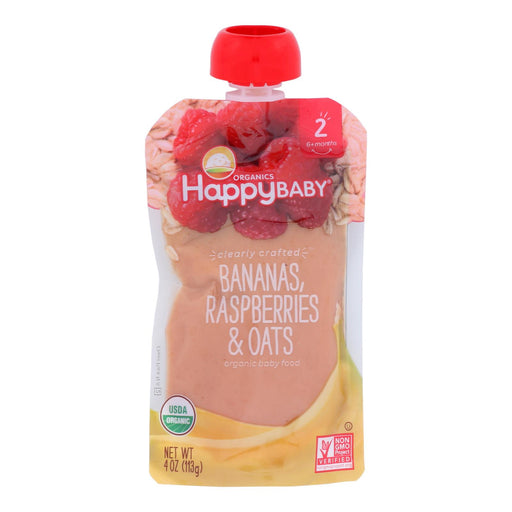 Happy Baby Clearly Crafted Bananas, Raspberries and Oats - 16 Packets (4 Oz. Each) - Cozy Farm 