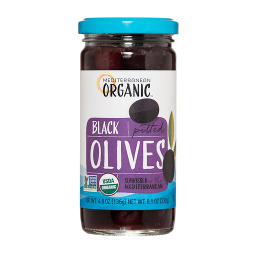 Mediterranean Organic Ripe Pitted Black Olives - Case of 12 - 8.1 oz - Cozy Farm 