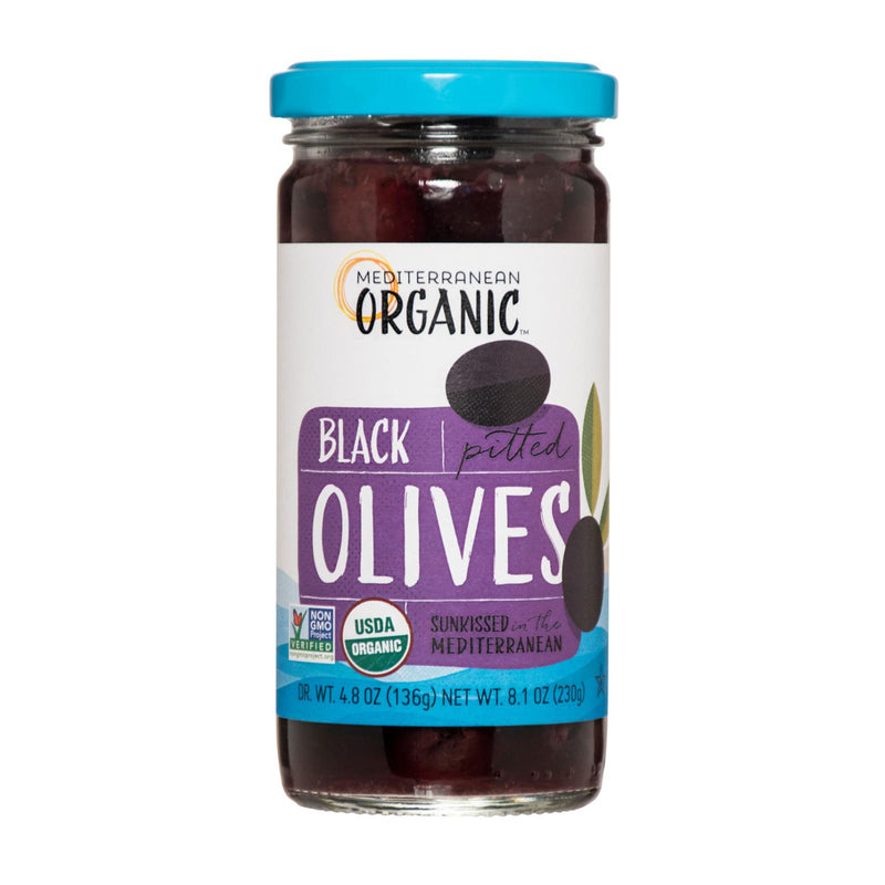 Mediterranean Organic Pitted Ripe Black Olives - 8.1 oz Pack of 12 - Cozy Farm 
