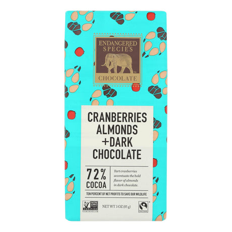 Endangered Species Natural Chocolate Bars (Pack of 12) - Dark Chocolate with 72% Cocoa, Cranberries and Almonds - 3 Oz. - Cozy Farm 
