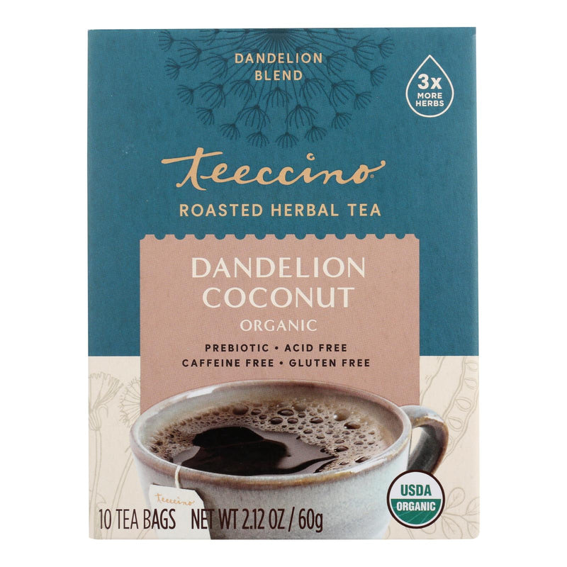 Teeccino Organic Dandelion Coconut Herbal Tea (Pack of 6, 10 Bags) - Cozy Farm 