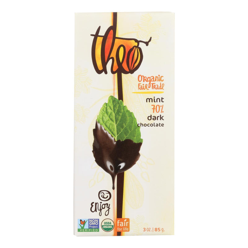 Organic Theo Chocolate Bar - Classic Dark (70% Cacao) Mint - 3 Oz Bars (Pack of 12) - Cozy Farm 