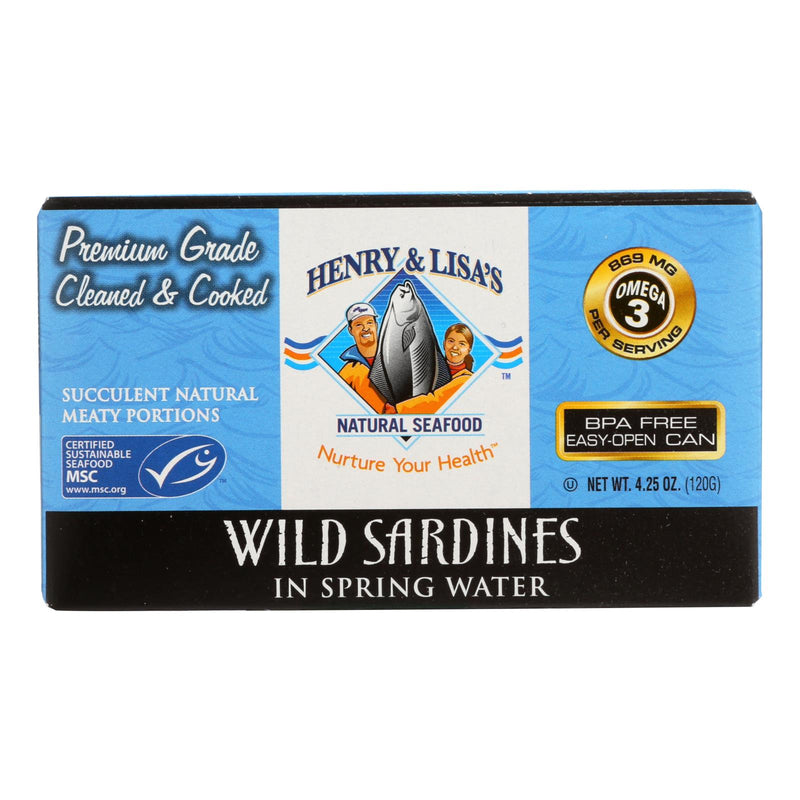 Henry and Lisa's Wild Sardines in Spring Water, 4.25 Oz. (Pack of 12) - Cozy Farm 