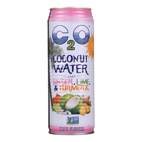 Pure Coconut Water with Ginger, Lime, and Turmeric 17.5 Fl Oz., Pack of 12 - Cozy Farm 