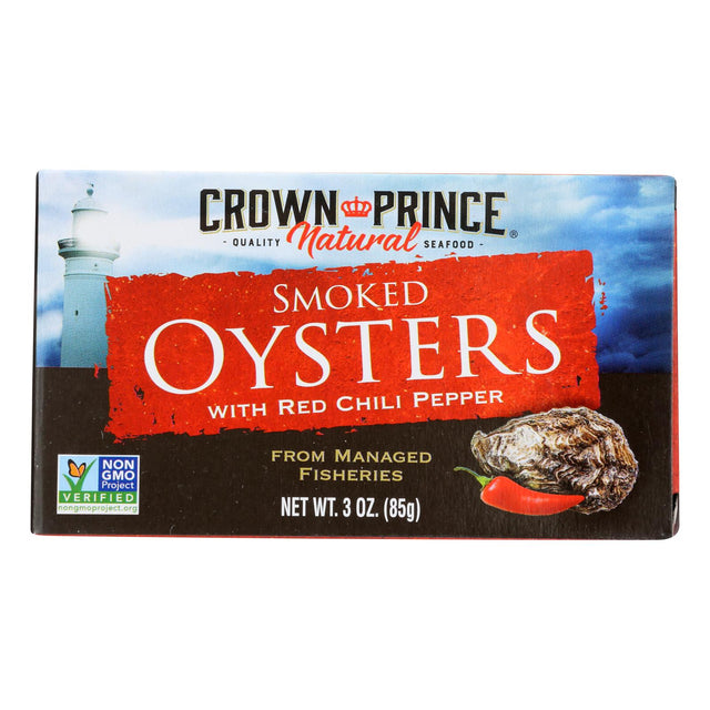 Crown Prince Smoked Oysters with Red Chili Pepper - 3 Oz. (Pack of 18) - Cozy Farm 