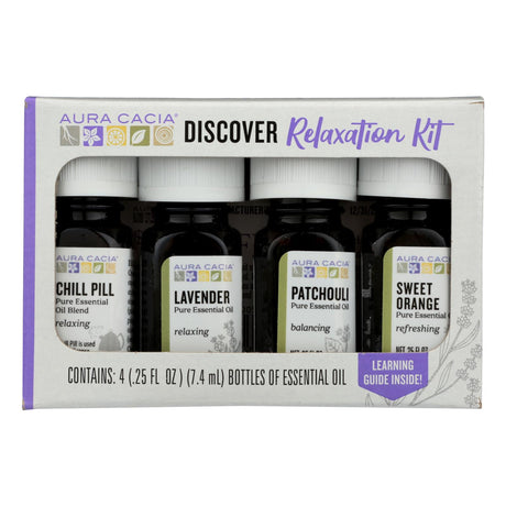 Aura Cacia Relaxation Essential Oil Kit: Lavender, Clary Sage, Sweet Marjoram, Bergamot (4 x 0.25 Fl Oz.) - Cozy Farm 