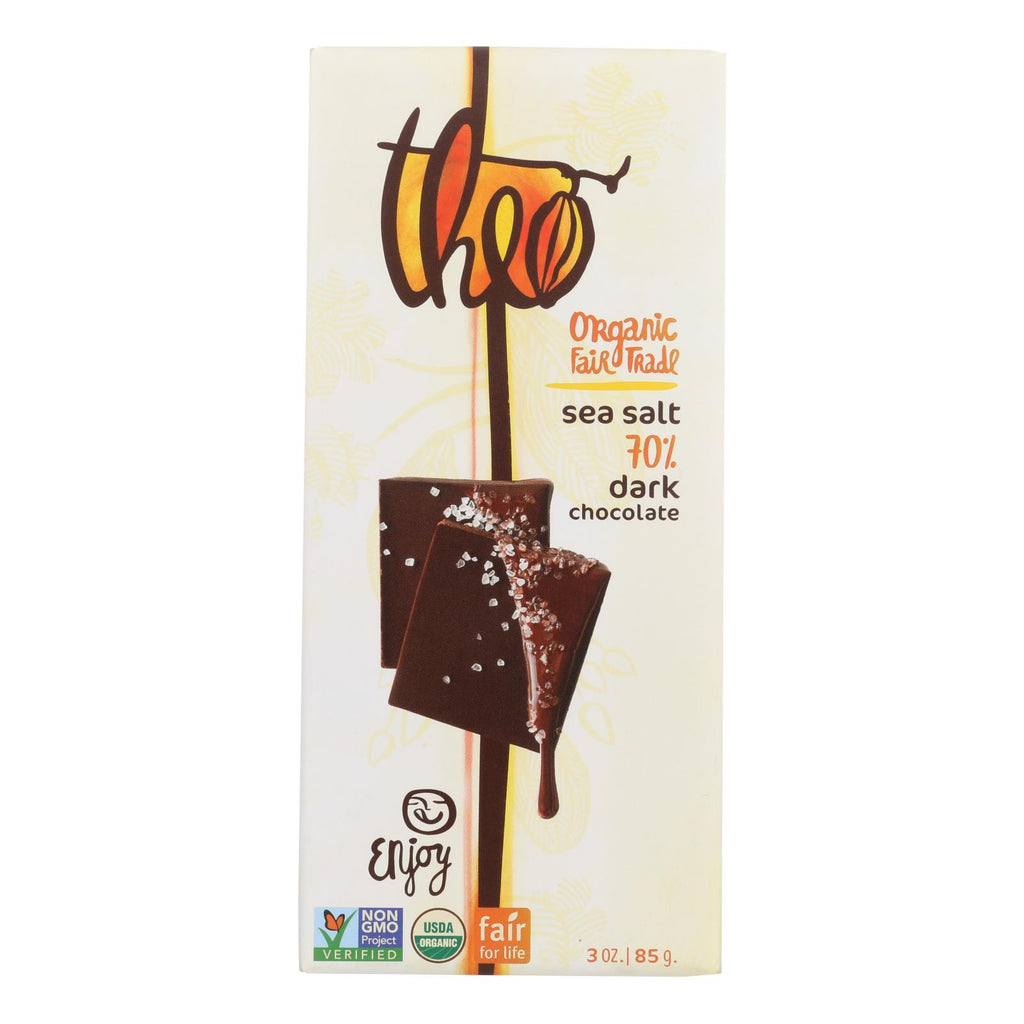Organic Theo Dark Chocolate Bar (70% Cacao) with Sea Salt - 3 Oz Bars (Pack of 12) - Cozy Farm 