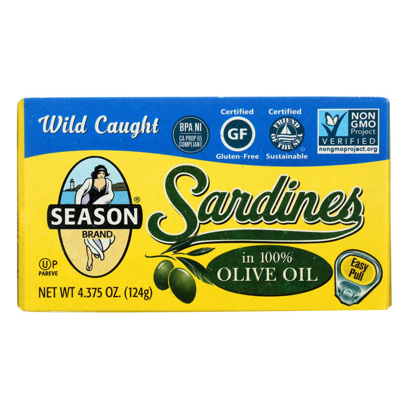 Season Brand Sardines in Pure Olive Oil, Salt Added (4.375 Oz.), Pack of 12 - Cozy Farm 