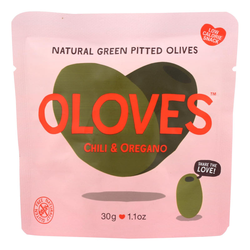 Oloves Pitted Green Olives, Chili, and Oregano, 10 - 1.1 Oz. Packs - Cozy Farm 