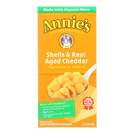 Annie's Homegrown Organic Shells & Real Aged Cheddar Mac & Cheese, 6 oz, Pack of 12 - Cozy Farm 