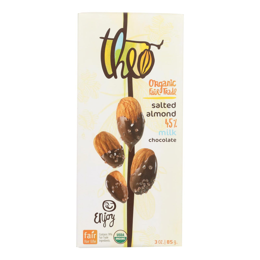 Theo Organic Chocolate Bar - Classic Milk (45% Cacao) Salted Almond - 3 Oz Bars (Pack of 12) - Cozy Farm 