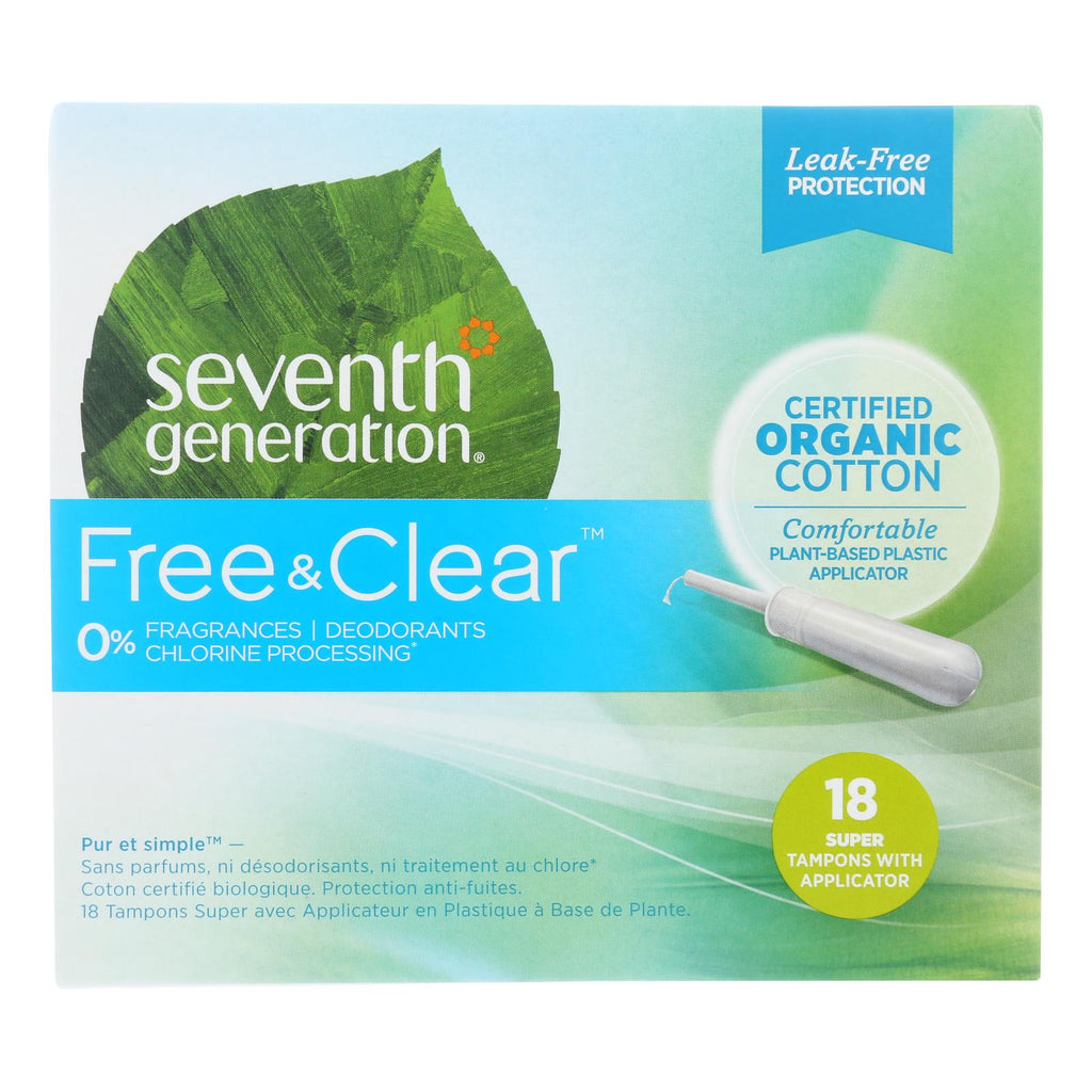 Seventh Generation Free & Clear Super Tampons with Applicator (Pack of 6, 18 Count) - Cozy Farm 