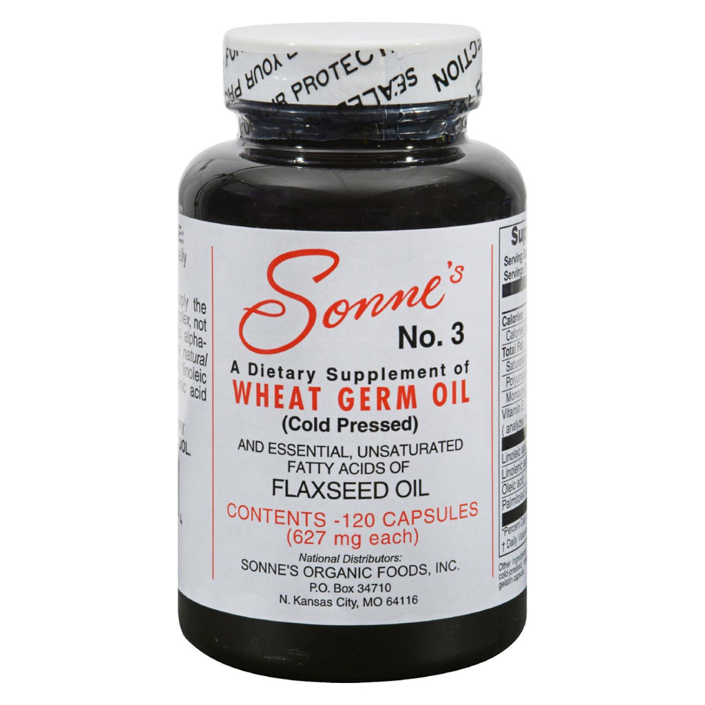 Sonne's No. 3 Wheat Germ Oil (Pack of 120 Capsules - 627mg) - Cozy Farm 