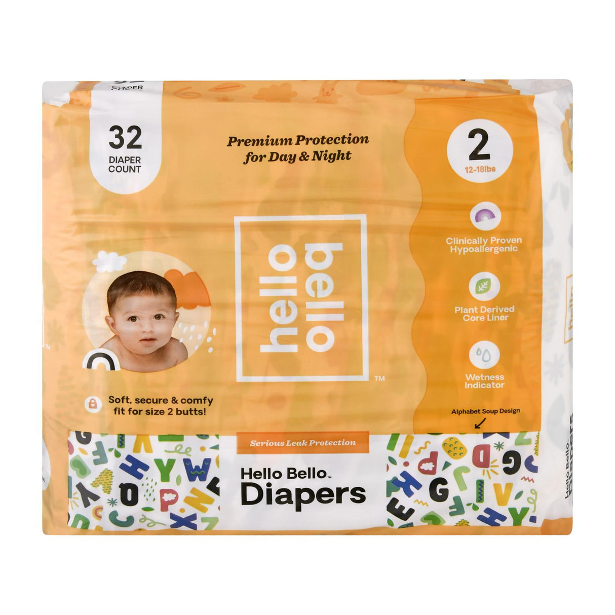 Hello Bello Alpha Diapers Size 2 (32 Count) for Babies 12-18 lbs - Cozy Farm 