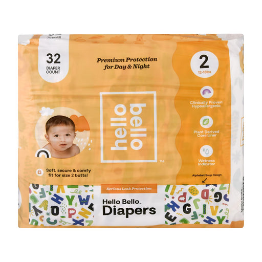 Hello Bello Alpha Diapers Size 2 (32 Count) for Babies 12-18 lbs - Cozy Farm 