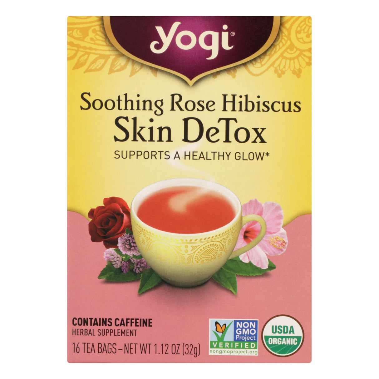 Yogi Tea Organic Soothing Rose Hibiscus Skin Detox, 16 Tea Bags (Pack of 6) - Cozy Farm 