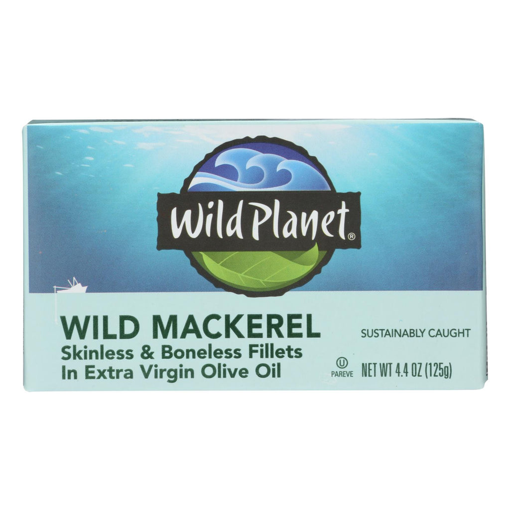 Wild Planet Wild Mackerel Fillets in Extra Virgin Olive Oil (Pack of 12 - 4.375 oz.) - Cozy Farm 