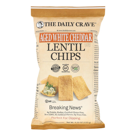 The Daily Crave Lentil Chips, Aged White Cheddar, 8-Pack (4.25 Oz. Bags) - Cozy Farm 