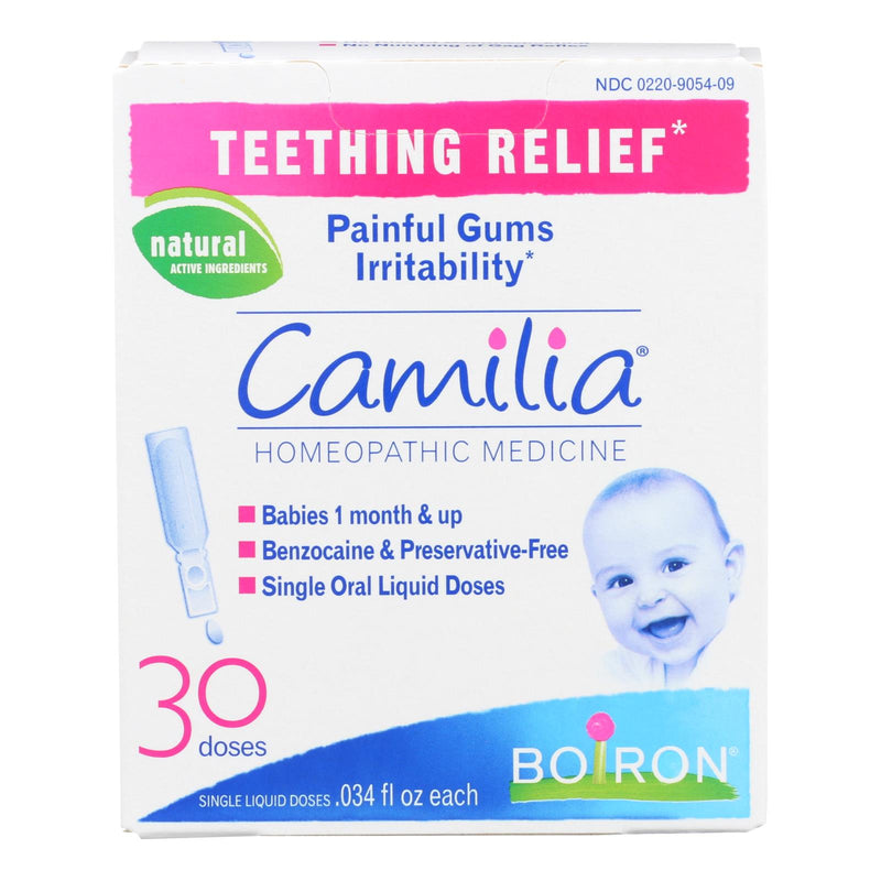 Boiron Camilia Teething Relief, Natural Homeopathic Medicine for Baby's Sore Gums (30 Single-Use Doses) - Cozy Farm 