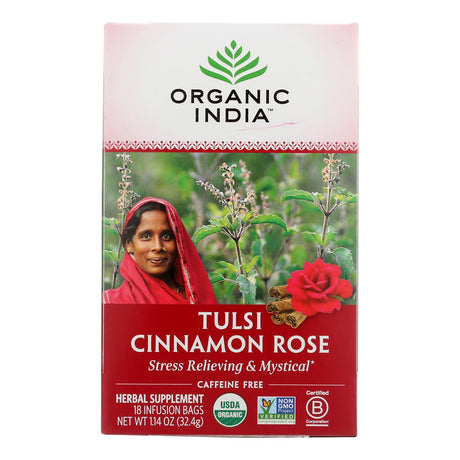 Organic India Tulsi Tea, Cinnamon Rose Flavor, 18 Tea Bags (Pack of 6) - Cozy Farm 