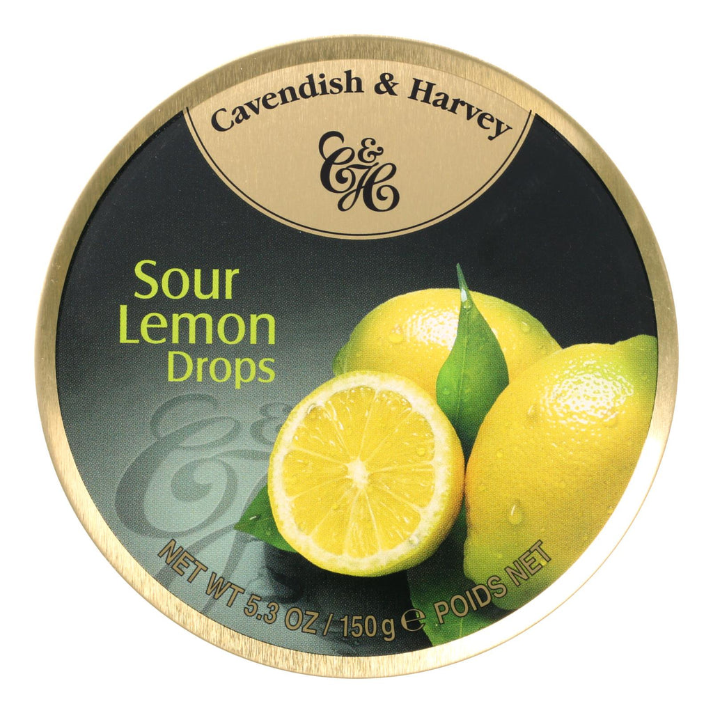 Cavendish and Harvey Fruit Drops Tin - Sour Lemon (Pack of 12) - 5.3 Oz - Cozy Farm 