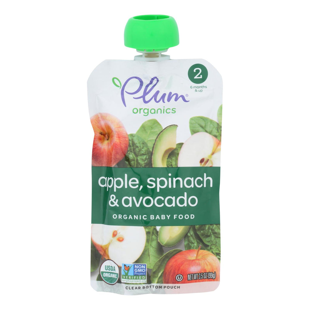 Plum Organics (Pack of 6) Stage2 Blends Baby Food Apple Spinach Avocado - 3.5 Oz. - Cozy Farm 