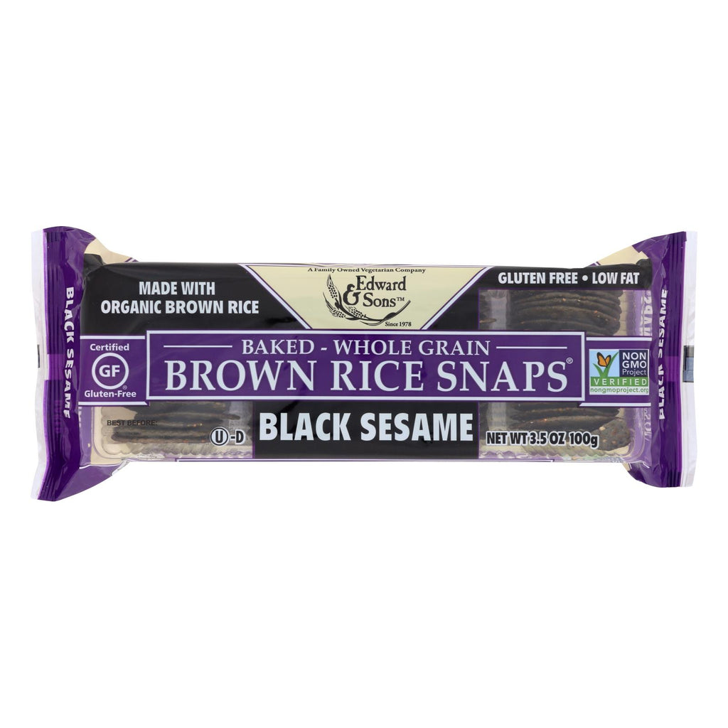 Edward and Sons Brown Rice Snaps - Black Sesame (Pack of 12) - 3.5 Oz. - Cozy Farm 