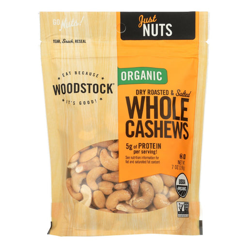 Woodstock Organic Whole Cashews: 7 Oz. Dry Roasted & Salted - Cozy Farm 