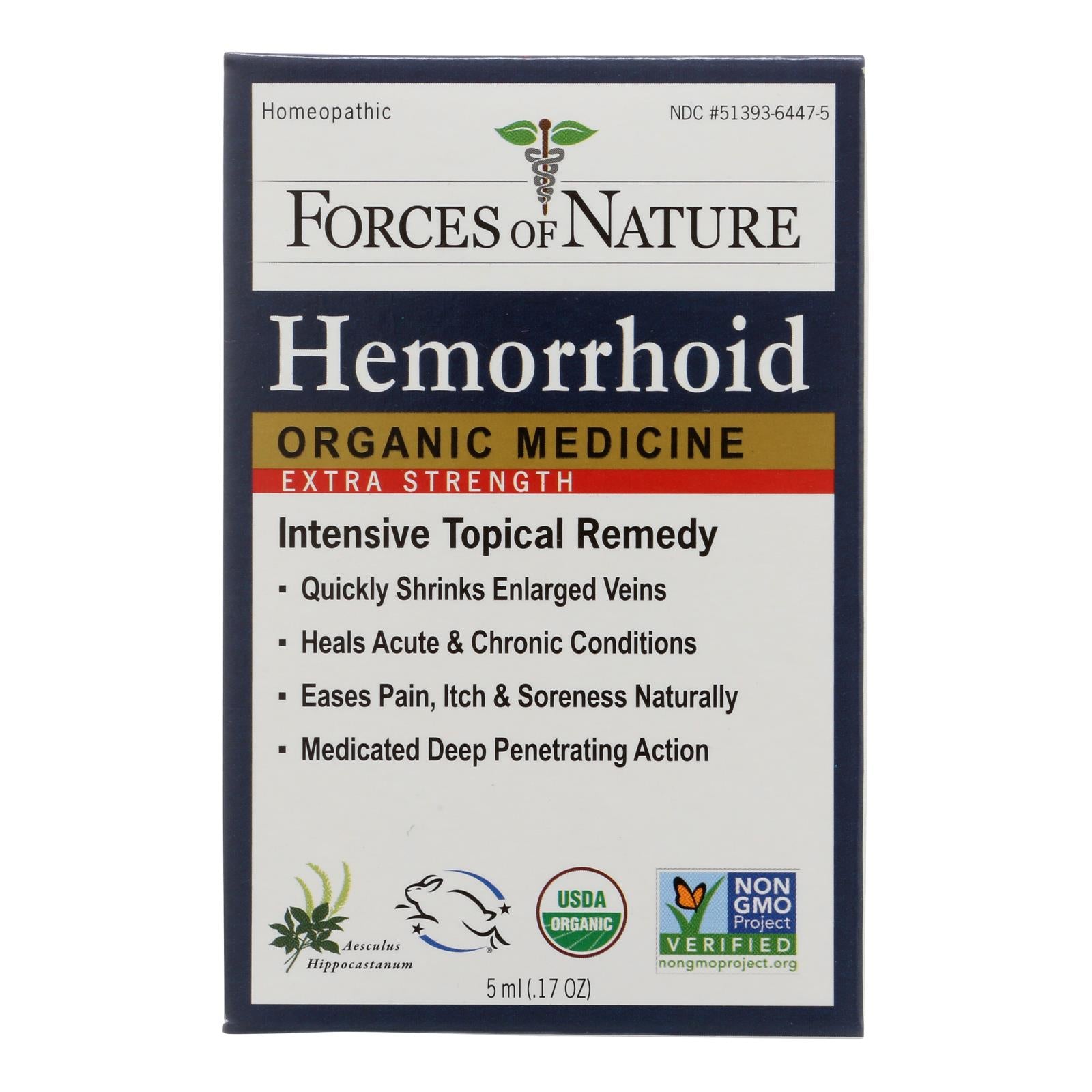 Forces of nature hemorrhoid control extra strength certified organic medicine contains witch hazel and horse chestnut, which provide relief from chronic and acute hemorrhoids by activating the system that shrinks swollen blood vessels, unravels any twisted veins and strengthens your circulatory tract. Our hemorrhoid co