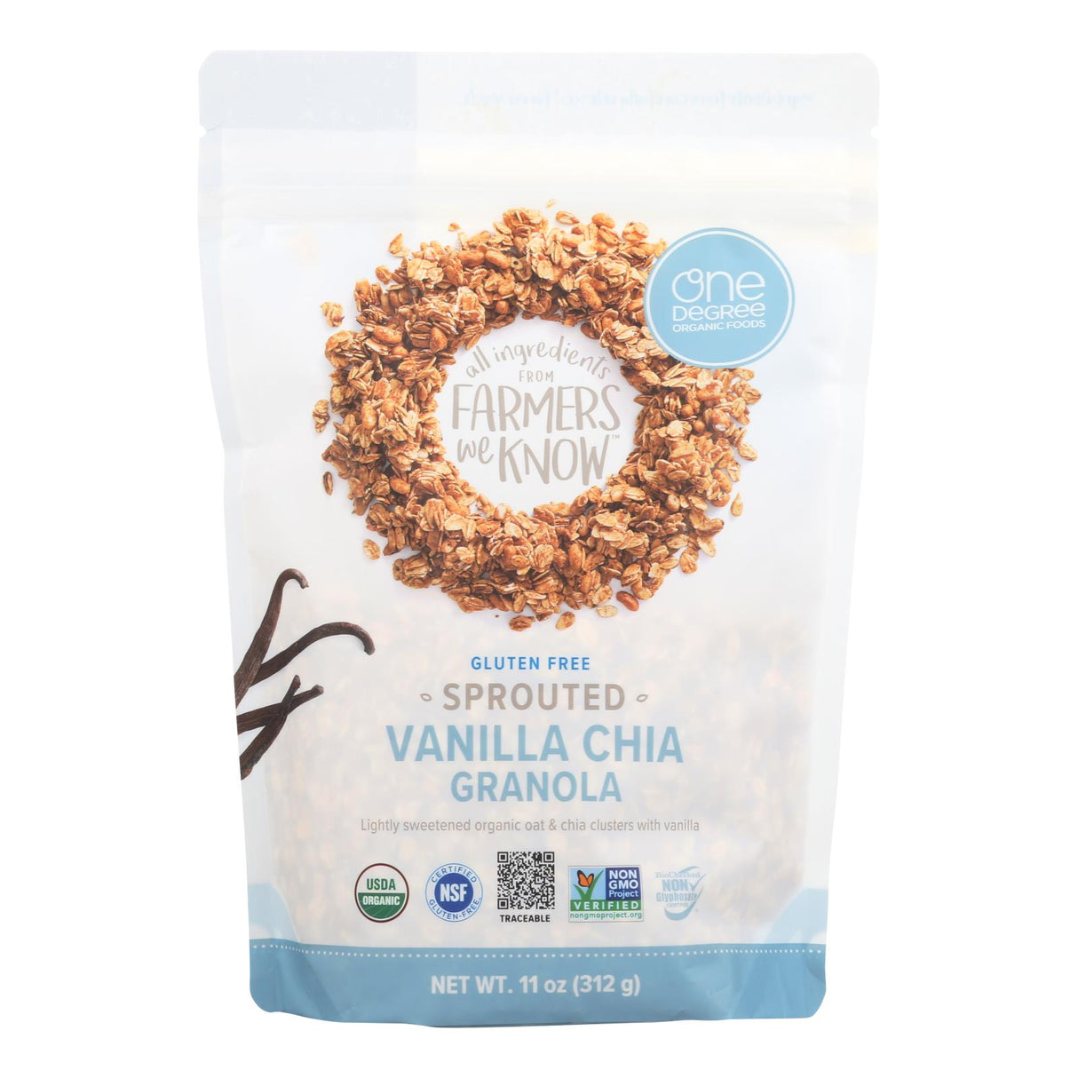 One Degree Organic Foods Sprouted Oat Granola, Vanilla Chia, 11 Oz (Pack of 6) - Cozy Farm 