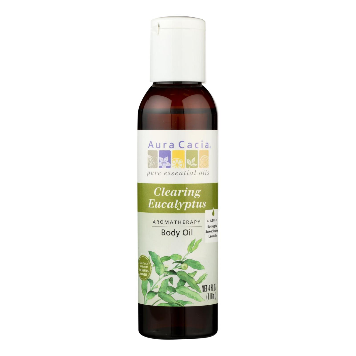 Aura Cacia Aromatherapy Bath, Body and Massage Oil  - Eucalyptus Harvest 4 Fl Oz - Cozy Farm 