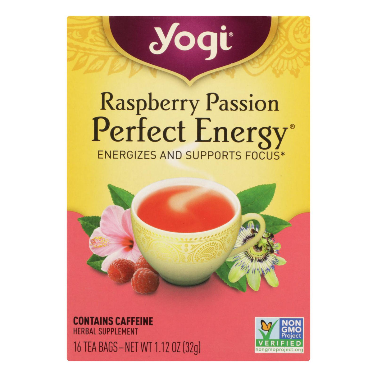 Yogi Perfect Energy Herbal Tea: Raspberry Passion (16 Tea Bags x 6) - Cozy Farm 