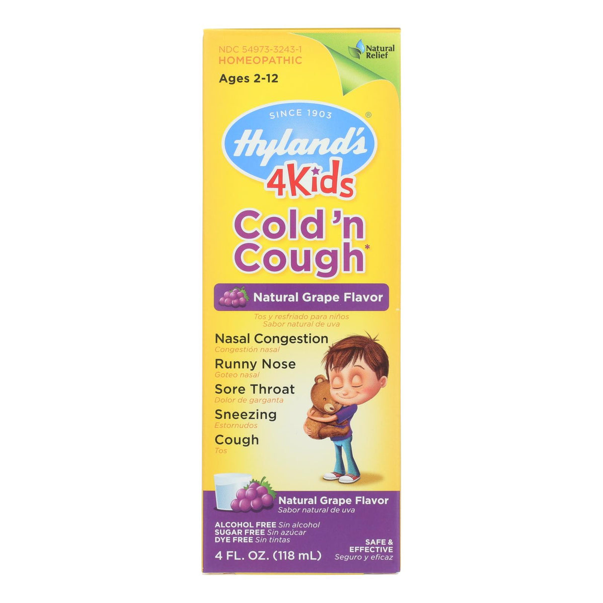 Hyland's Homeopathic Cold N Cough Relief Grape Liquid for Kids, 4 Oz. - Cozy Farm 