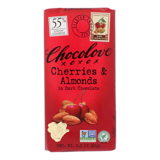 Chocolove Xoxox Premium Dark Chocolate with Cherries and Almonds (12-Pack of 3.2 Oz Bars) - Cozy Farm 