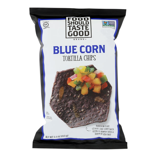 Food Should Taste Good Blue Corn Tortilla Chips, Perfect for Dipping and Snacking (Pack of 12 - 5.5 Oz.) - Cozy Farm 