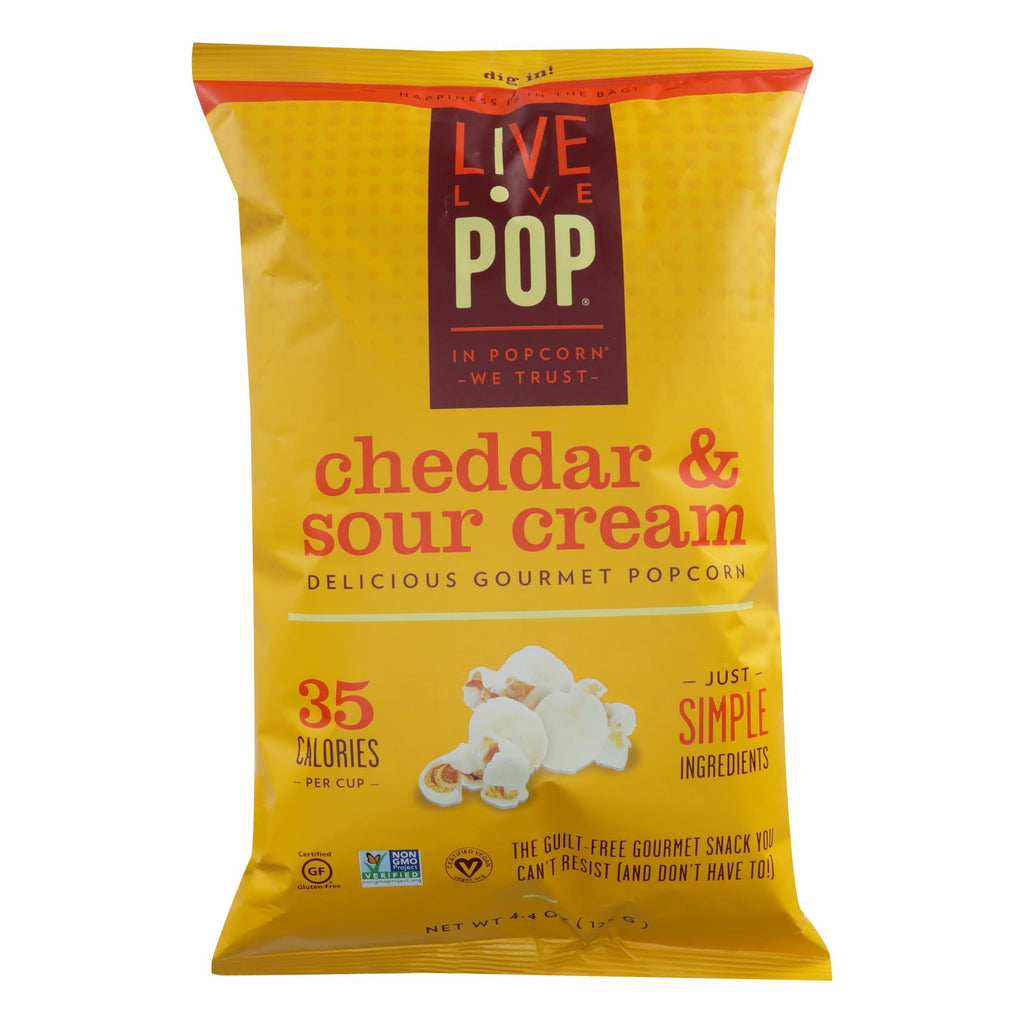 Live Love Pop (Pack of 12) Cheddar & Sour Cream Flavored Popcorn - 4.4 Oz. - Cozy Farm 
