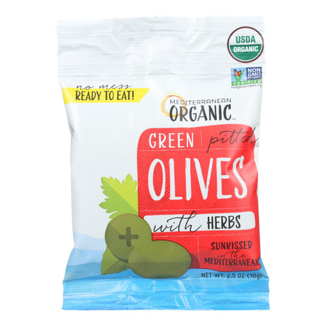 Organic Mediterranean Green Pitted Olives with Herbs, 2.5 Oz (Pack of 12) - Cozy Farm 