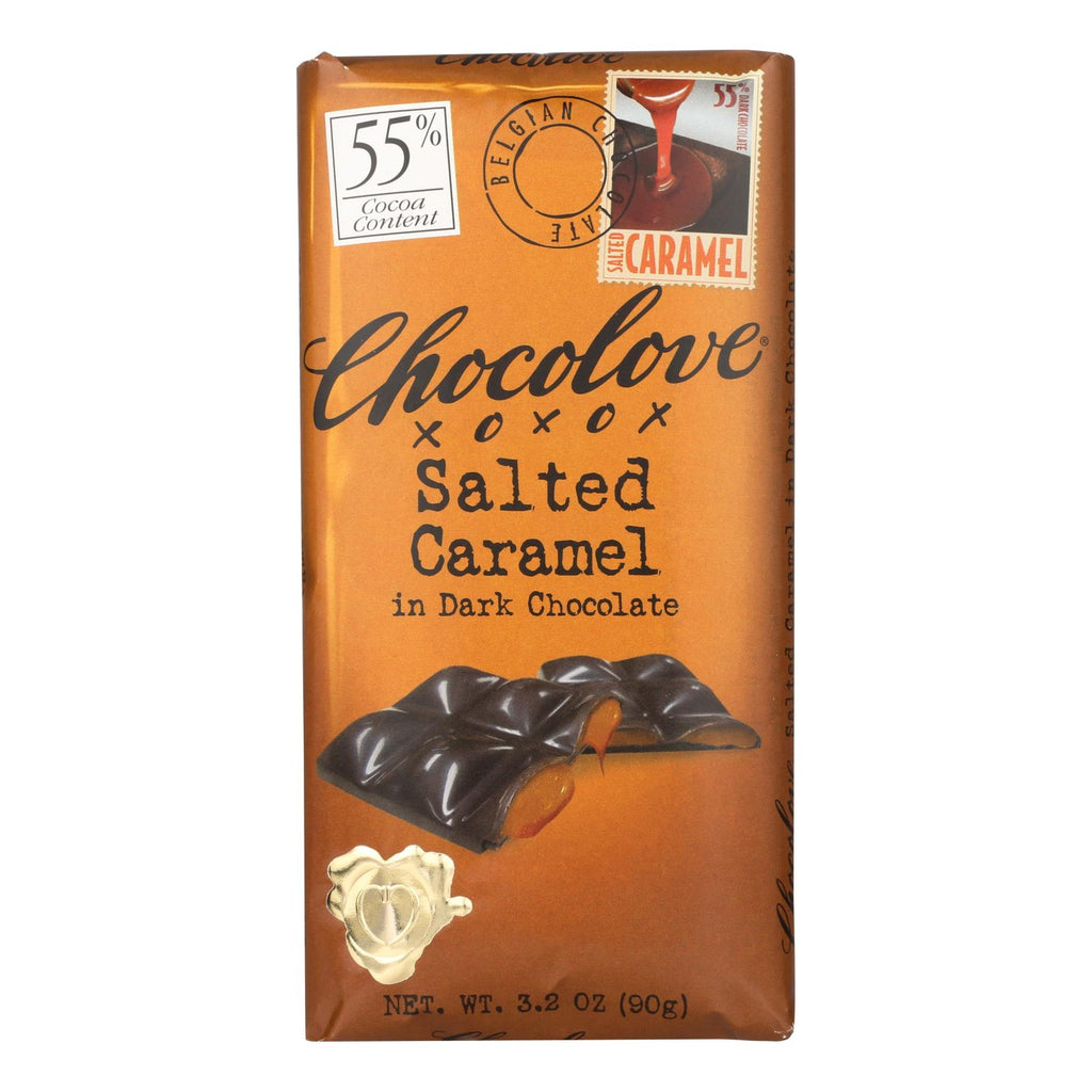 Chocolove Xoxox Dark Chocolate Bar with Salted Caramel (Pack of 10 - 3.2 Oz.) - Cozy Farm 