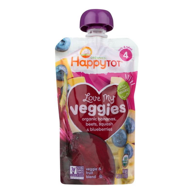 Happy Tot Toddler Food - Organic Love My Veggies (Pack of 16) - Banana Beet Squash and Blueberry 4.22 Oz - Cozy Farm 
