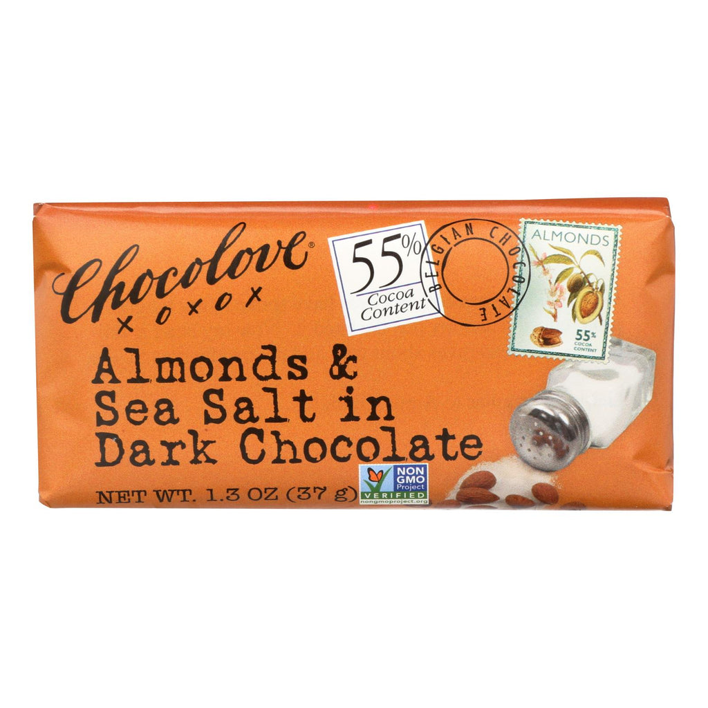 Chocolove Xoxox Premium Chocolate Bar - Dark Chocolate with Almonds and Sea Salt (Pack of 12 Mini 1.3 Oz Bars) - Cozy Farm 
