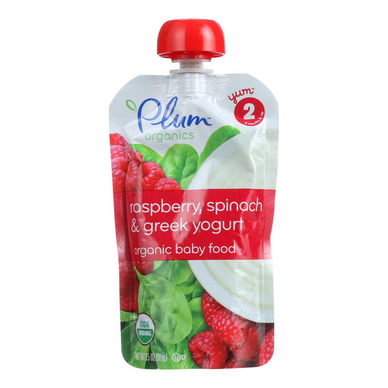 Plum Organics Baby Food - Organic Raspberry Spinach and Greek Yogurt (Pack of 6) - Stage 2, 6 Months & Up, 3.5oz - Cozy Farm 