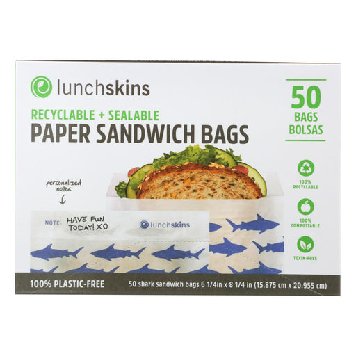 Lunchskins Recyclable and Sealable Paper Sandwich Bags (Pack of 12 - 50 Count) - Shark - Cozy Farm 