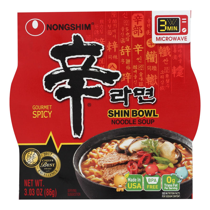 Nong Shim Noodle Soup Bowl - Shin - Case Of 12 - 3.03 Oz. - Cozy Farm 
