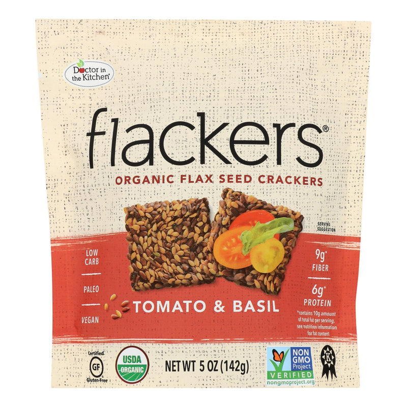 Doctor In The Kitchen - Organic Flax Seed Crackers - Tomato And Basil - Case Of 6 - 5 Oz. - Cozy Farm 