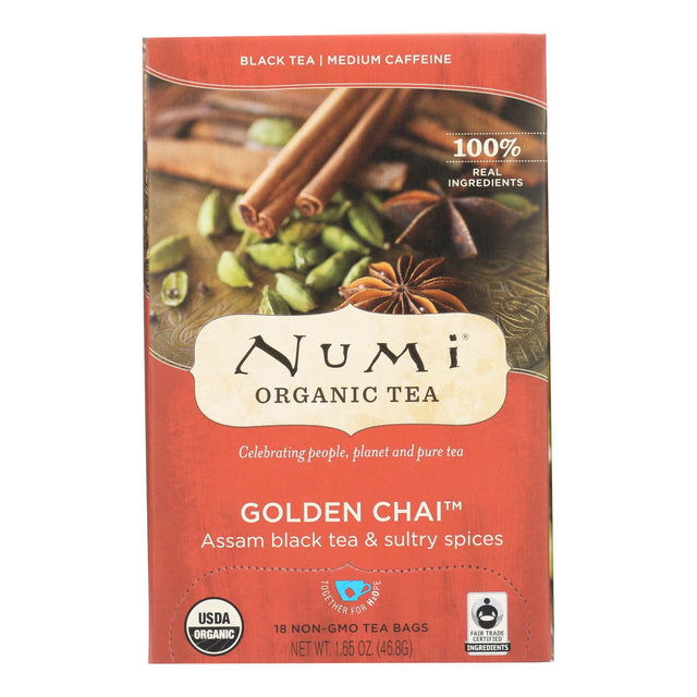 Numi Golden Chai: Assam Black Tea with Sweet & Spicy Spices (Pack of 6 - 18 Tea Bags) - Cozy Farm 