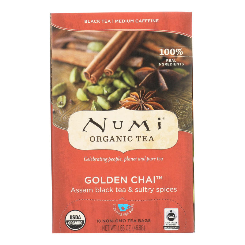 Numi Golden Chai: Assam Black Tea with Sweet & Spicy Spices (Pack of 6 - 18 Tea Bags) - Cozy Farm 