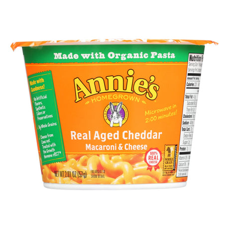 Annie's Homegrown Real Aged Cheddar Microwaveable Mac & Cheese Cups - Case of 12 - 2.01 Oz. - Cozy Farm 