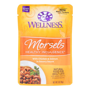 Wellness Pet Products Cat Food - Morsels With Chicken And Salmon In Savory Sauce (Pack of 24) - 3 Oz. - Cozy Farm 